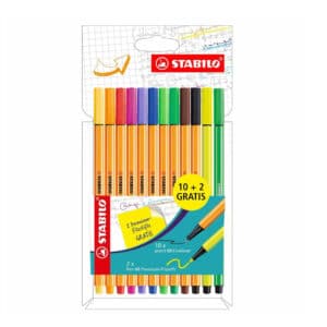 Stabilo-Point-88-Fineliner-Premium-Filzstifte-10er-Set-plus-2-Pen-68-Neonfarben