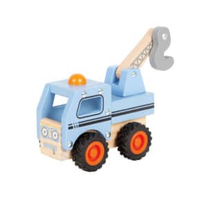 Small-Foot-Spielzeugauto-Abschleppwagen-Kranwagen-aus-Holz-fuer-Babys-mit-Gummireifen